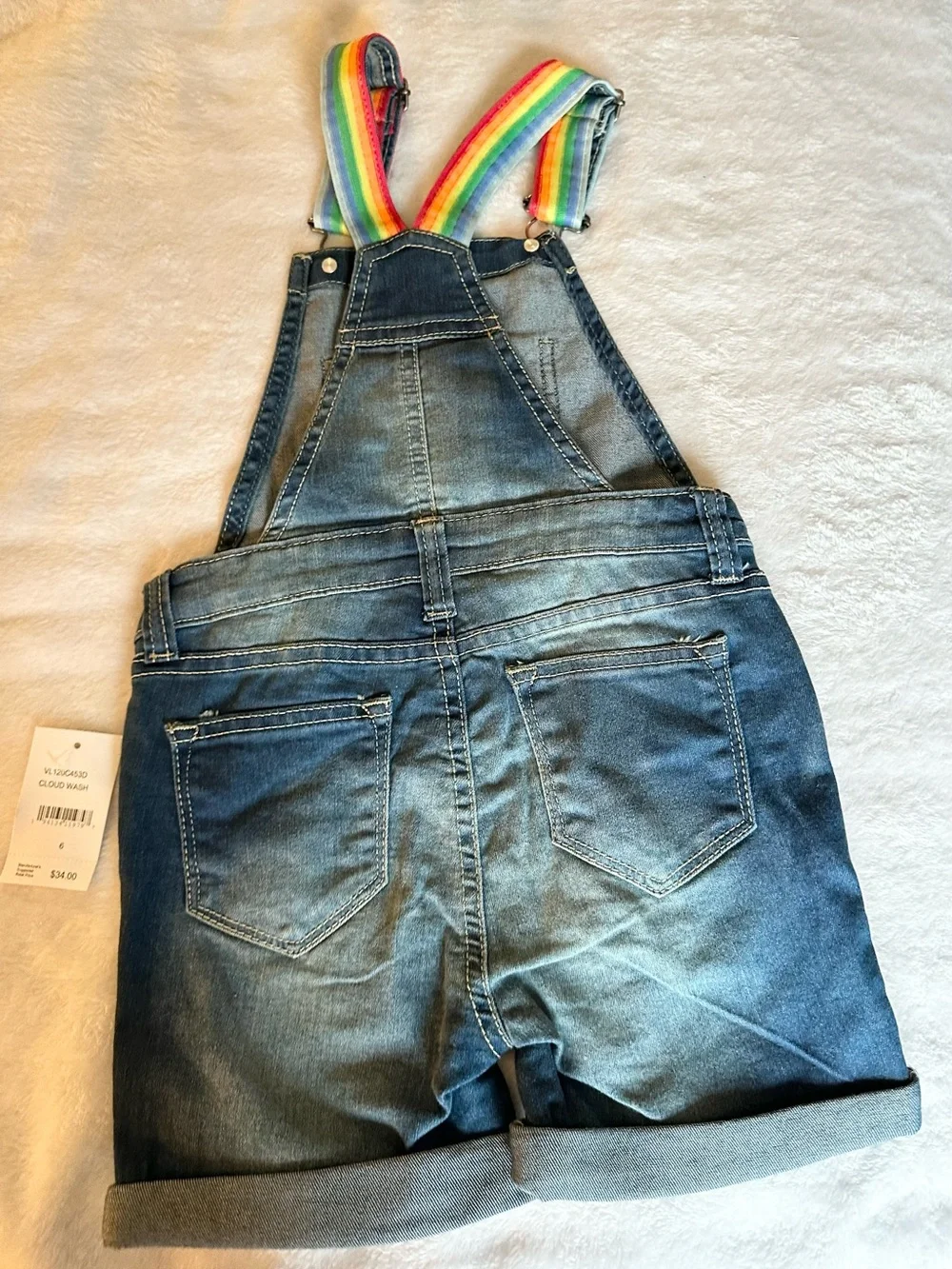 Vigoss Blue Denim Overalls with Rainbow Straps and Star Patch